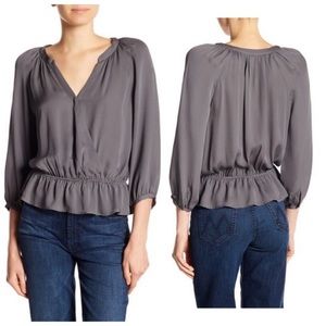 Joie Louvre Silk Peplum Top in Gray Steele